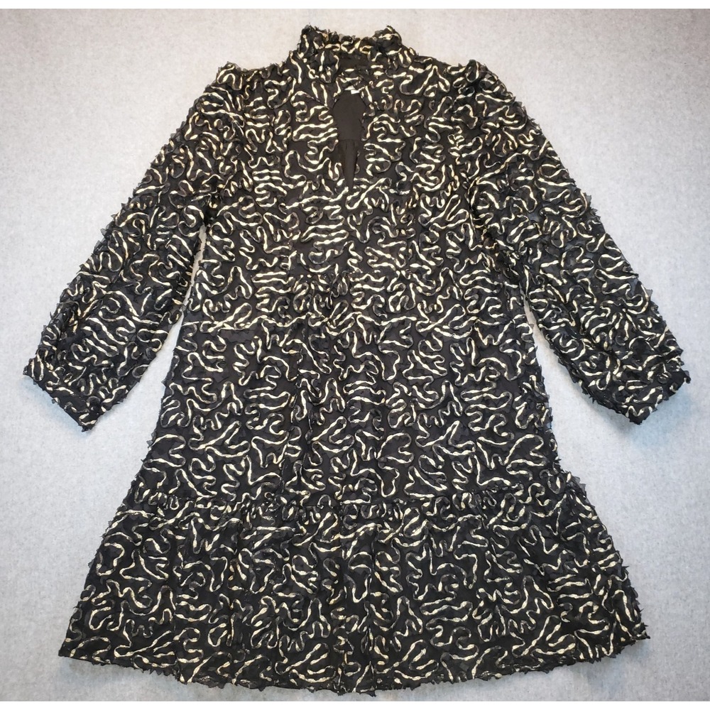 TUCKERNUCK Nightly Organza Palmerston Dress Black Gold Sz M Sheer‎ Sleeves